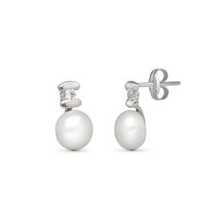 18K PENDIENTES PERLA CIRCONITAS 10X6 MM