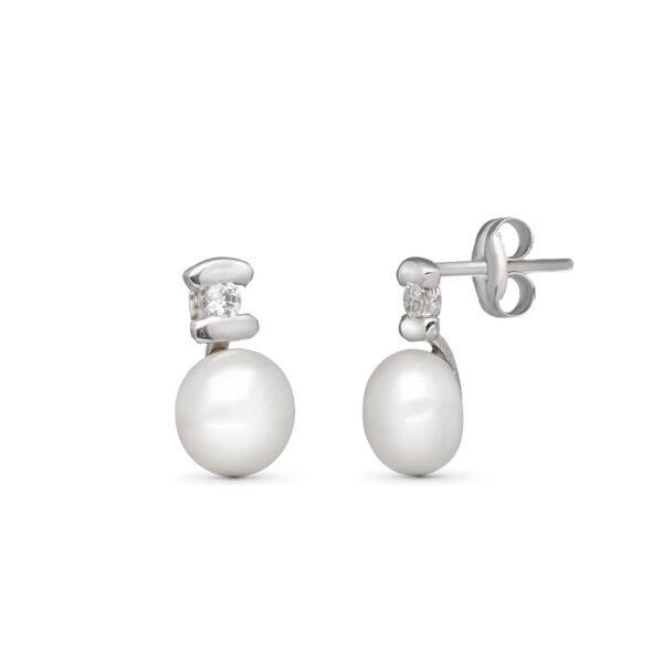 18K PENDIENTES PERLA CIRCONITAS 10X6 MM