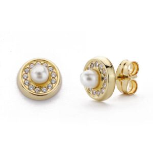 18K PENDIENTES ORO AMARILLO PERLA 3 MM CIRCONITAS PRESION