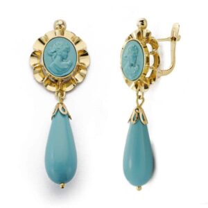 18K PENDIENTES CAMAFEO TURQUESA 43X14 MM