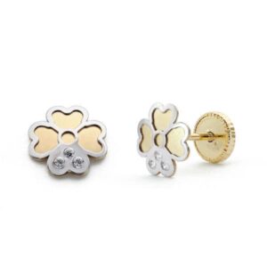 18K PENDIENTES ORO BICOLOR TREBOL. 6 MM
