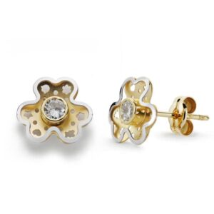 18K PENDIENTES ORO BICOLOR TREBOL CIRCONITA 9X8 MM