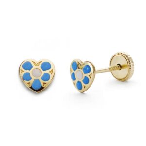 18K PENDIENTES ORO AMARILLO CORAZON AZUL. 5X5 MM