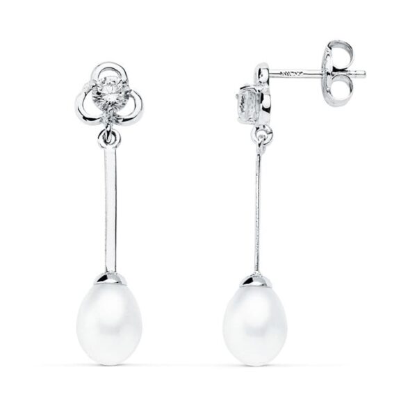9K PENDIENTES LARGOS ORO BLANCO PERLA