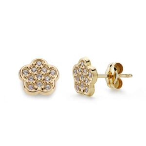 18K PENDIENTES ORO AMARILLO FLOR CIRCONITAS 7X7 MM
