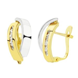 18K PENDIENTES ORO BICOLOR BANDAS 16X8 MM