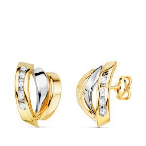 18K PENDIENTES ORO BICOLOR BANDAS 15X10 MM