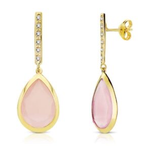 18K PENDIENTES PIEDRA ROSA 33X12 MM