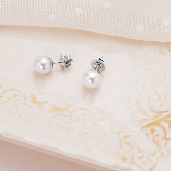 18K PENDIENTES ORO BLANCO PERLA AUSTRALIANA 9.5-10 MM - Imagen 2