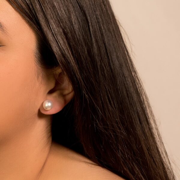 18K PENDIENTES ORO BLANCO PERLA AUSTRALIANA 9.5-10 MM - Imagen 3