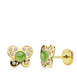 18K PENDIENTES ORO AMARILLO MARIPOSA PIEDRAVERDE Y CIRCONITATUERCA
