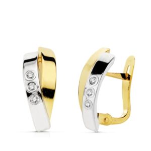 18K PENDIENTES BANDAS BICOLOR 15X6 MM