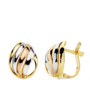 18K PENDIENTES TRICOLOR BANDAS 12X9 MM