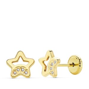18K PENDIENTES ORO AMARILLO ESTRELLA CIRCONITAS 7 MM