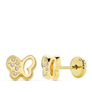 18K PENDIENTES ORO AMARILLO MARIPOSA CIRCONITAS 7X6 MM