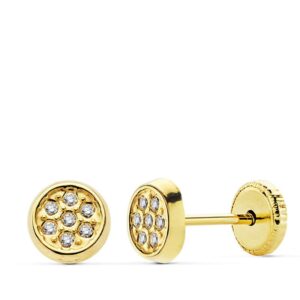 18K PENDIENTES ORO AMARILLO CIRCONITAS TUERCA 5.5 MM