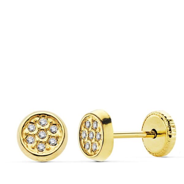 18K PENDIENTES ORO AMARILLO CIRCONITAS TUERCA 5.5 MM