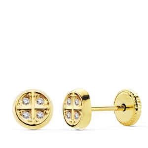 18K PENDIENTES ORO AMARILLO CIRCONITAS TUERCA 5.5 MM