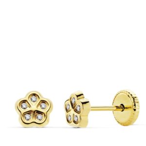 18K PENDIENTES ORO AMARILLO FLOR CIRCONITAS 5.5 MMTUERCA