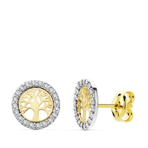 18K PENDIENTES ARBOL DE LA VIDA 8 MM PRESION