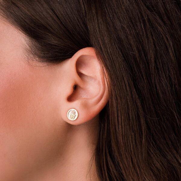 18K PENDIENTES MANO DE FATIMA 8 MM PRESION - Imagen 2
