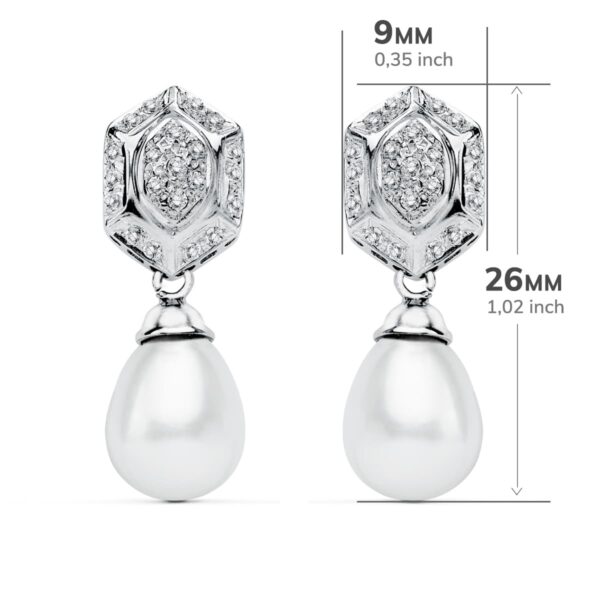 18K PENDIENTES PERLA ORO BLANCO CIRCONITAS PRESION - Imagen 2