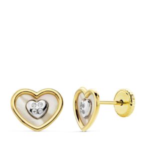 18K PENDIENTES ORO BICOLOR CORAZON NACAR
