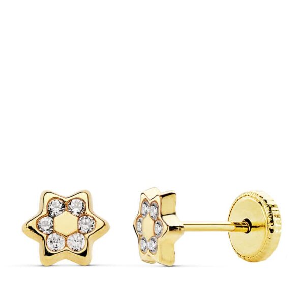 18K PENDIENTES ORO AMARILLO ESTRELLA 5 MM CIRCONITAS