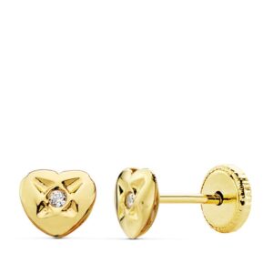 18K PENDIENTES ORO AMARILLO CORAZON 5X4.5 MMTUERCA