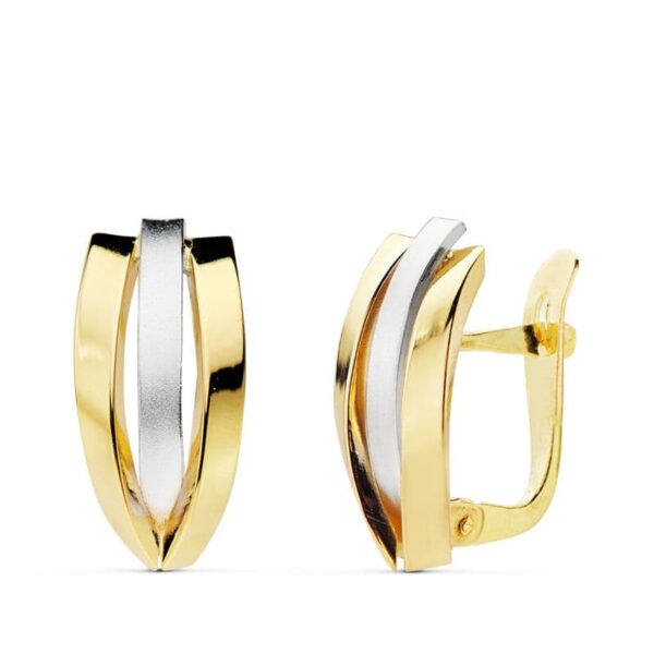18K PENDIENTES ORO BICOLOR BANDAS 16X7 MM