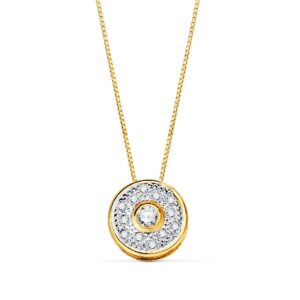 18K COLGANTE ORO BICOLOR REDONDO CON CIRCONITAS 8 MM CADENA 42 CM