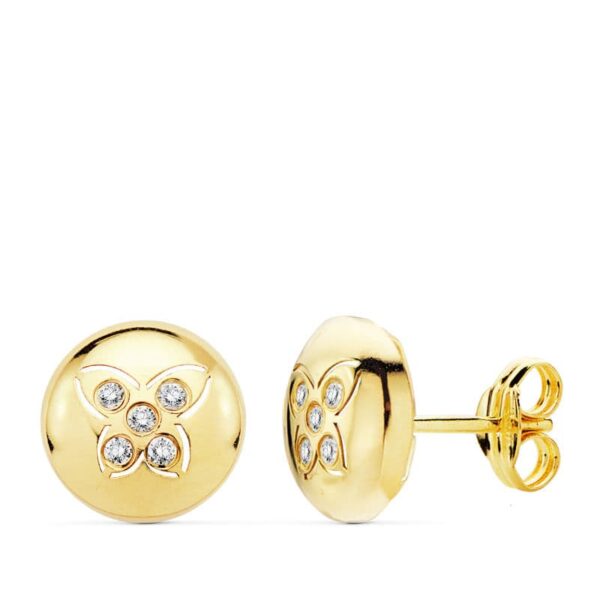 18K PENDIENTES ORO AMARILLO MARIPOSA CIRCONITAS 8.5 MM