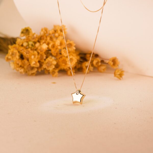 18K COLGANTE ESTRELLA CIRCONITA CADENA 42CM - Imagen 2