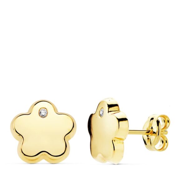 18K PENDIENTES FLOR CIRCONITAS 9 MM PRESION