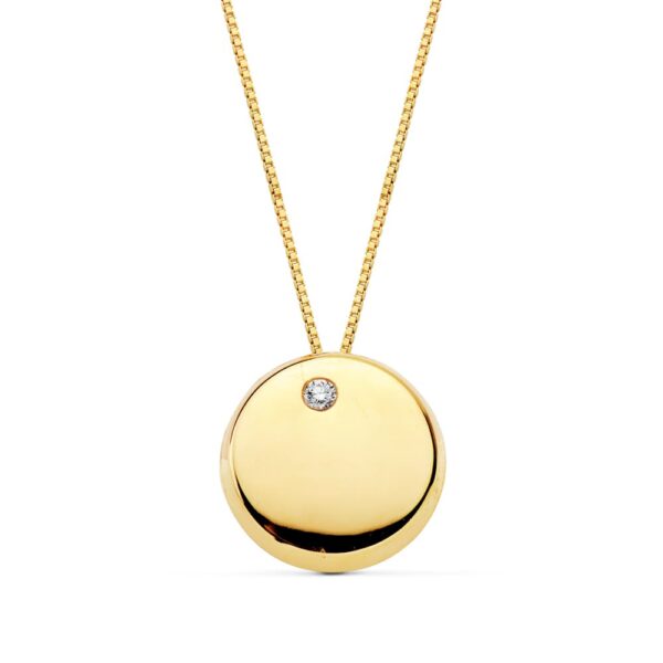 18K COLGANTE REDONDO CIRCONITA CADENA 42CM