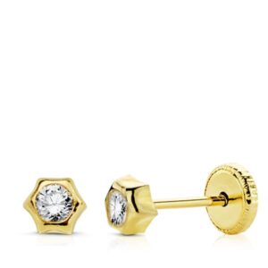 18K PENDIENTES ORO AMARILLO SOL CIRCONITA 4 MMTUERCA
