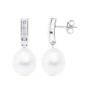 18K PENDIENTES ORO BLANCO PERLA 24X9 MM