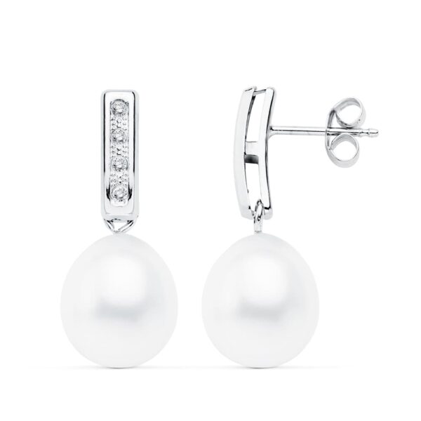 18K PENDIENTES ORO BLANCO PERLA 24X9 MM