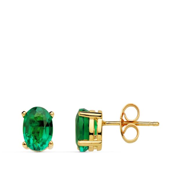 18K PENDIENTES ORO AMARILLO ESMERALDA RECRISTALIZADA 7X5 MM 1.58 QT. PRESION