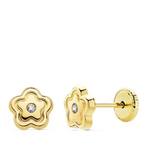 18K PENDIENTES ORO AMARILLO FLOR CIRCONITA 6X6 MM