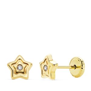 18K PENDIENTES ORO AMARILLO ESTRELLA CIRCONITAS 6X6 MM