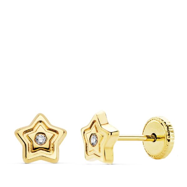 18K PENDIENTES ORO AMARILLO ESTRELLA CIRCONITAS 6X6 MM