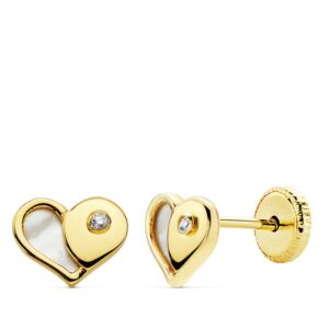 18K PENDIENTES ORO AMARILLO CORAZON NACAR 7X5.5 MM