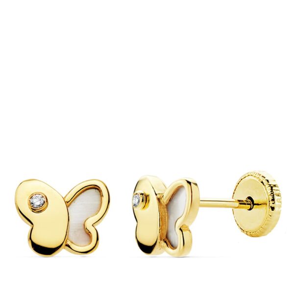 18K PENDIENTES ORO AMARILLO MARIPOSA NACAR 7X5.5 MM