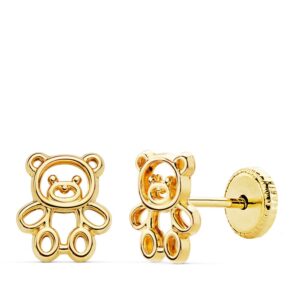 18K PENDIENTES ORO AMARILLO OSO CALADO 7X6 MM