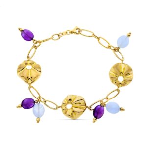 18K PULSERA ORO AMARILLO ESLABONES CON MOTIVOS. ANCHO 16 MM LARGO 19 CM