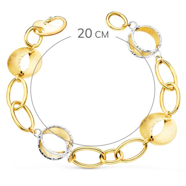 18K PULSERA ORO BICOLOR ESLABONES OVALES Y MOTIVOS REDONDOS RAYADOS. 20 CM - Imagen 2