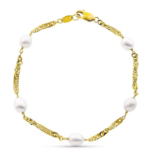 18K PULSERA ORO AMARILLO 19 CM SINGAPUR PERLA CULTIVADA ALJORFA 6-6.5 MM