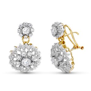 18K PENDIENTES ORO BLANCO ROSETA CIRCONITAS 28X16 MM