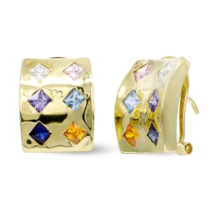 18K PENDIENTES ORO AMARILLO PIEDRAS COLORES CIERREOMEGA